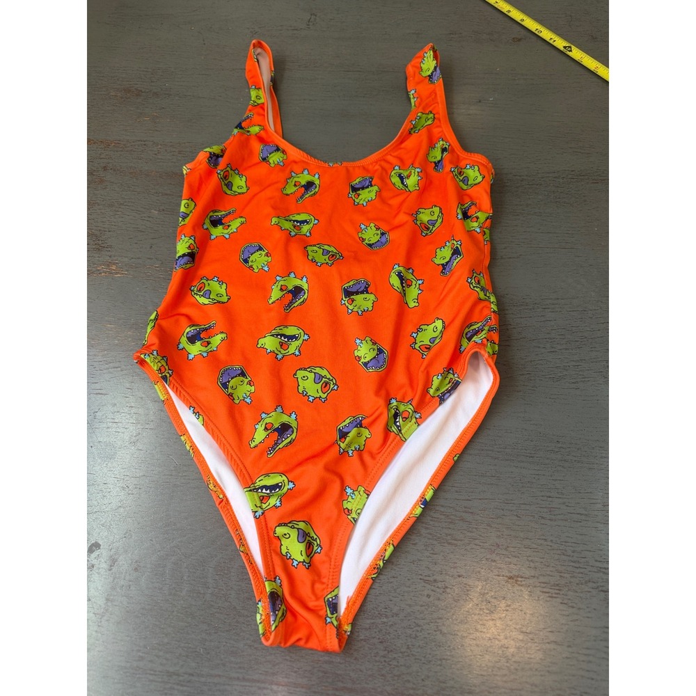 Nickelodeon Rugrats Reptar One Piece Swimsuit Orange Scoop Neck Women Small